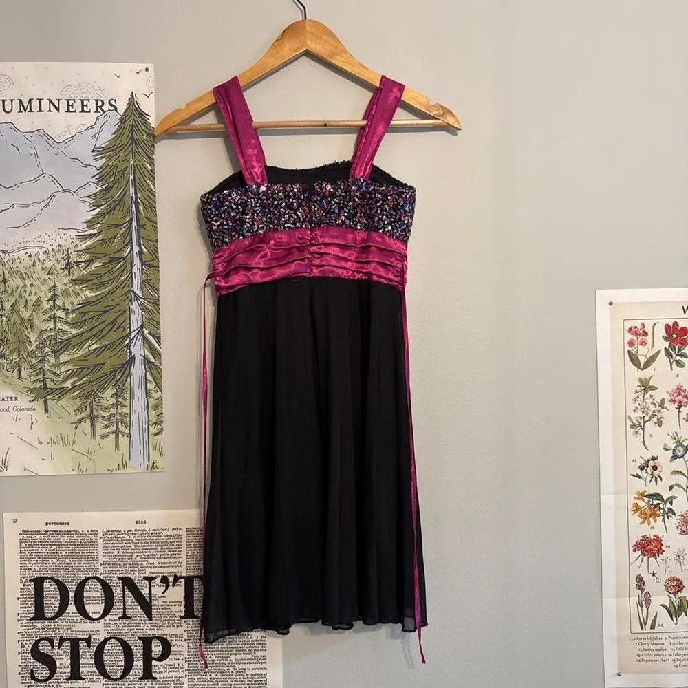 Y2K Speechless Fuchsia Pink and Black Sequin Rose Party Dress